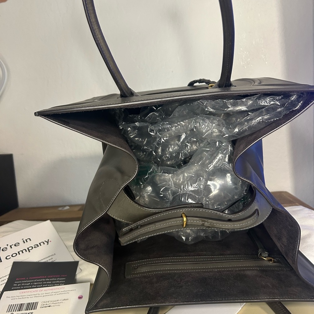 Celine Dark Gray Leather Tote - Picture 10 of 11